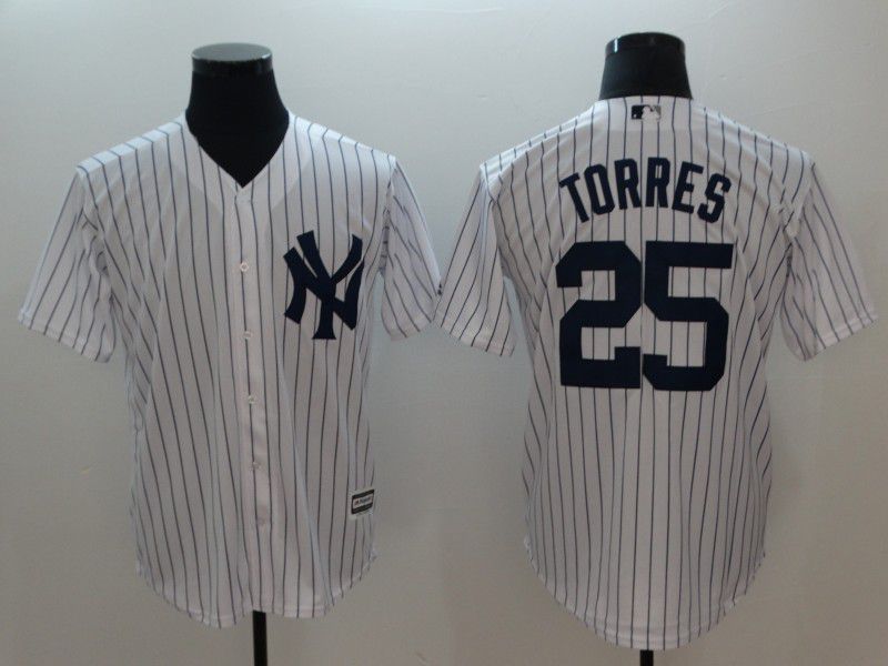 Men New York Yankees #25 Torres White Game MLB Jerseys